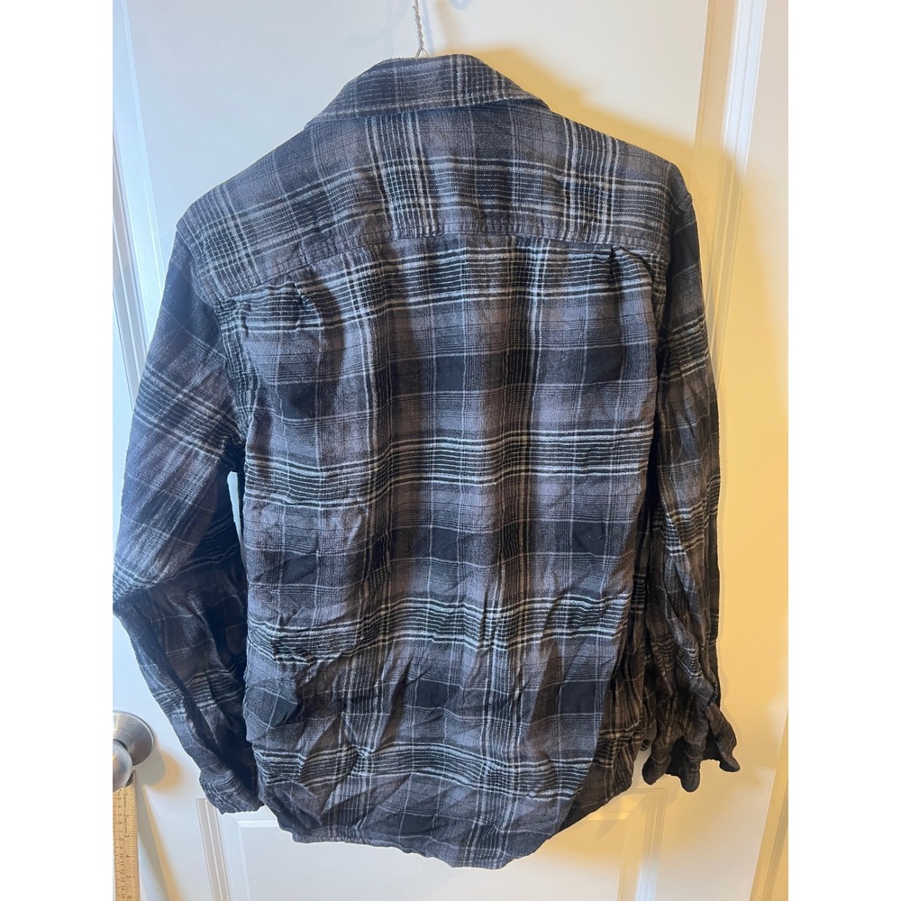 George Mens Button Down Shirt Plaid Black Grey Size Medium - Picture 4 of 7